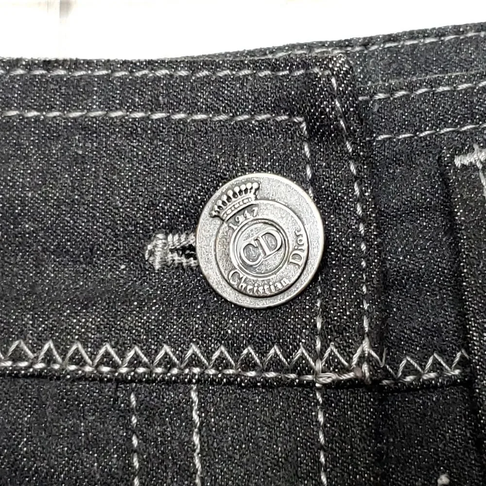 Vintage Christian Dior Y2K Grunge Goth Denim & Lambskin Mini Skirt Size 10